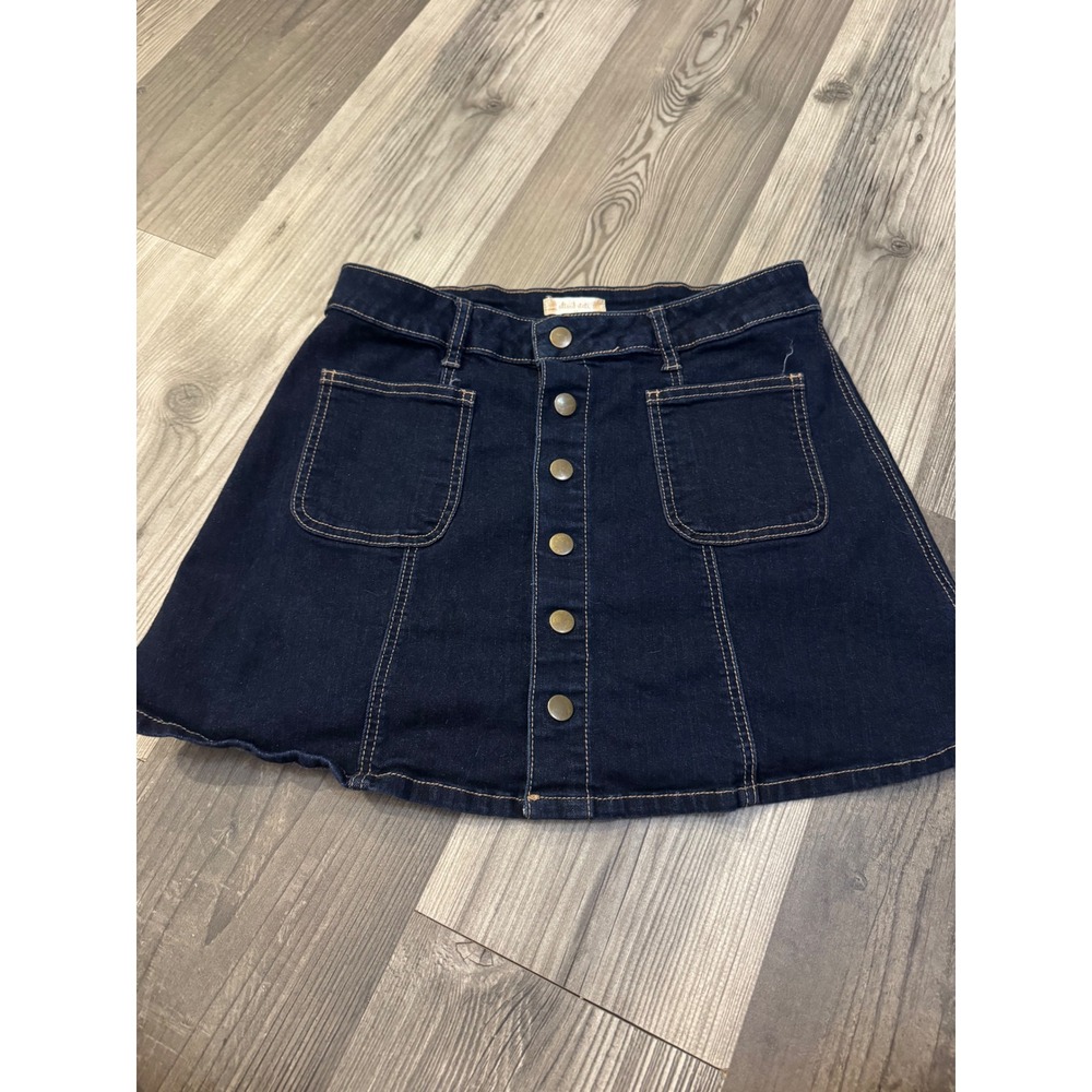 Altar'd State Dark Wash Denim Button Front Mini Skirt Size M Indigo A-Line